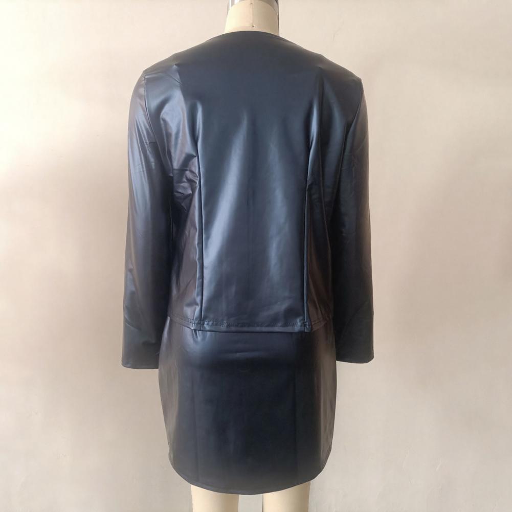 Leather Work Outfit - بدلة تنورة من الجلد الصناعي للنساء،
